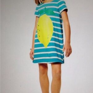 Mini Boden Blue Striped Dress with Lemon Graphic on the Front